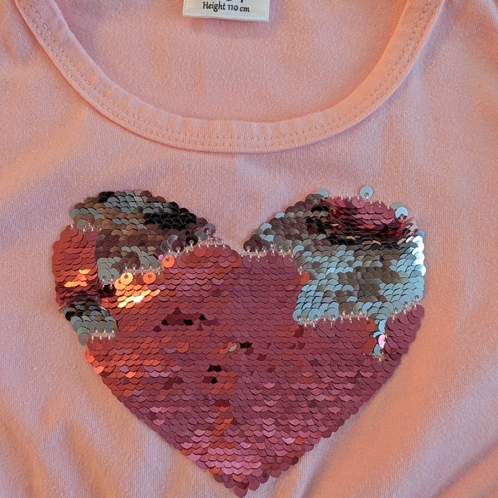 Pink and Navy Sequin Heart Girls Dress Cotton Casual Size 4-5 - Picture 6 of 8